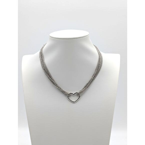 Marked 925 CZ Thai Multi-Strand Silver Tone Floating Heart Toggle Necklace - Picture 6 of 6